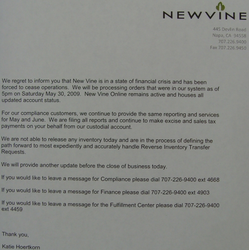 New Vine shutdown notice posted on their shuttered office door.